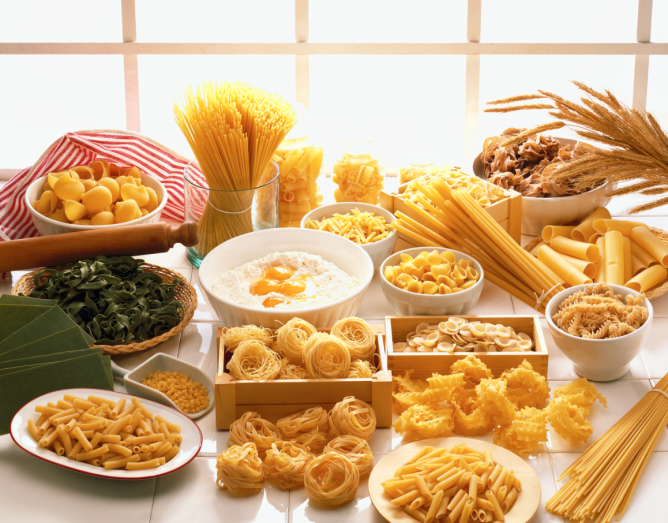 high angle view of an array of assorted pastas
